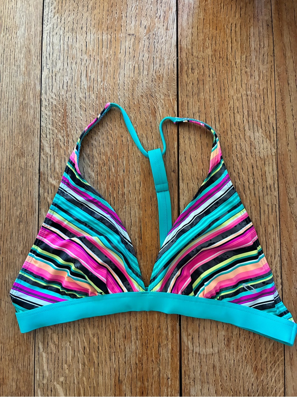 Oakley Turquoise Multicolor Stripe Triangle Bikini Top